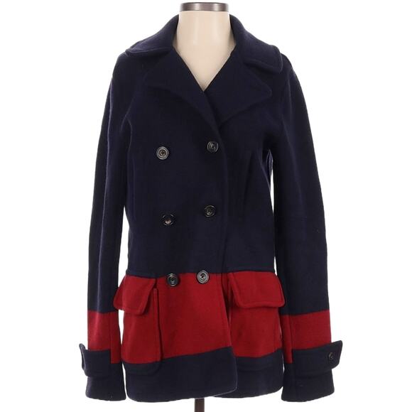 RALPH LAUREN New Geelong Merino wool double breasted peacoat in navy red Size S - Picture 1 of 7